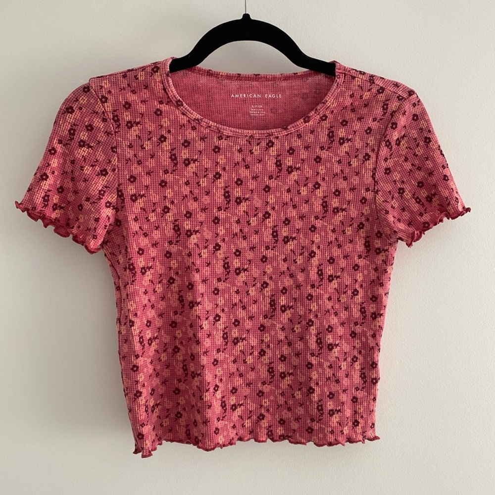 American eagle floral waffle crop top
